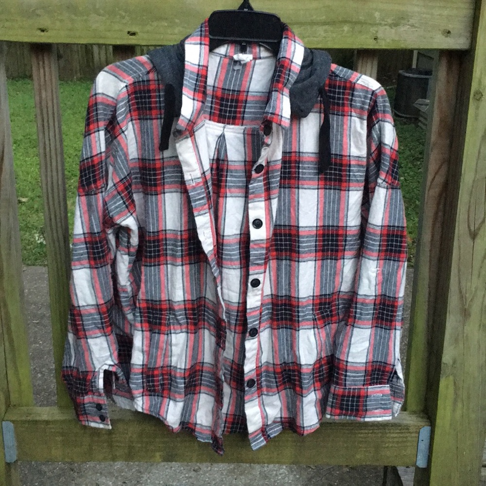 Mind Code Plaid Button Down With Hood - image 3